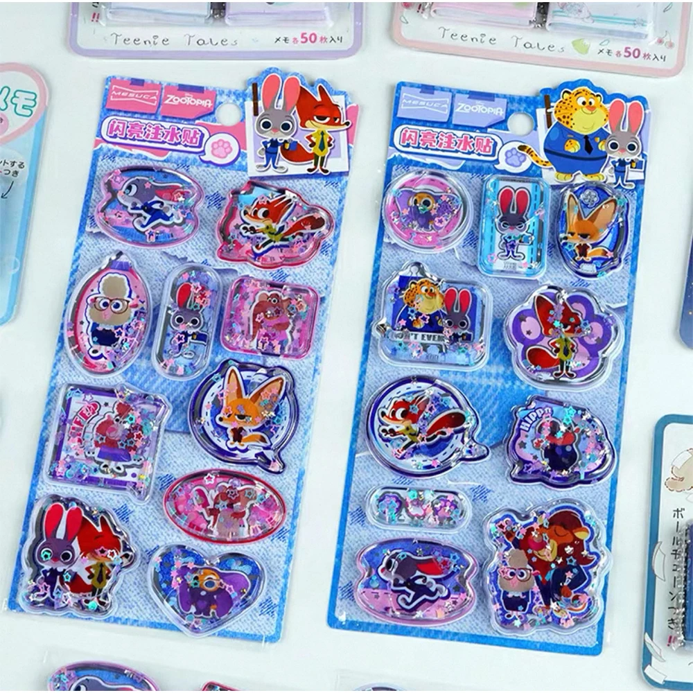 디즈니 주토피아 & 스티치 반짝이는 물 채운 스티커, 어린이 DIY 노트북 장식 데칼 세트