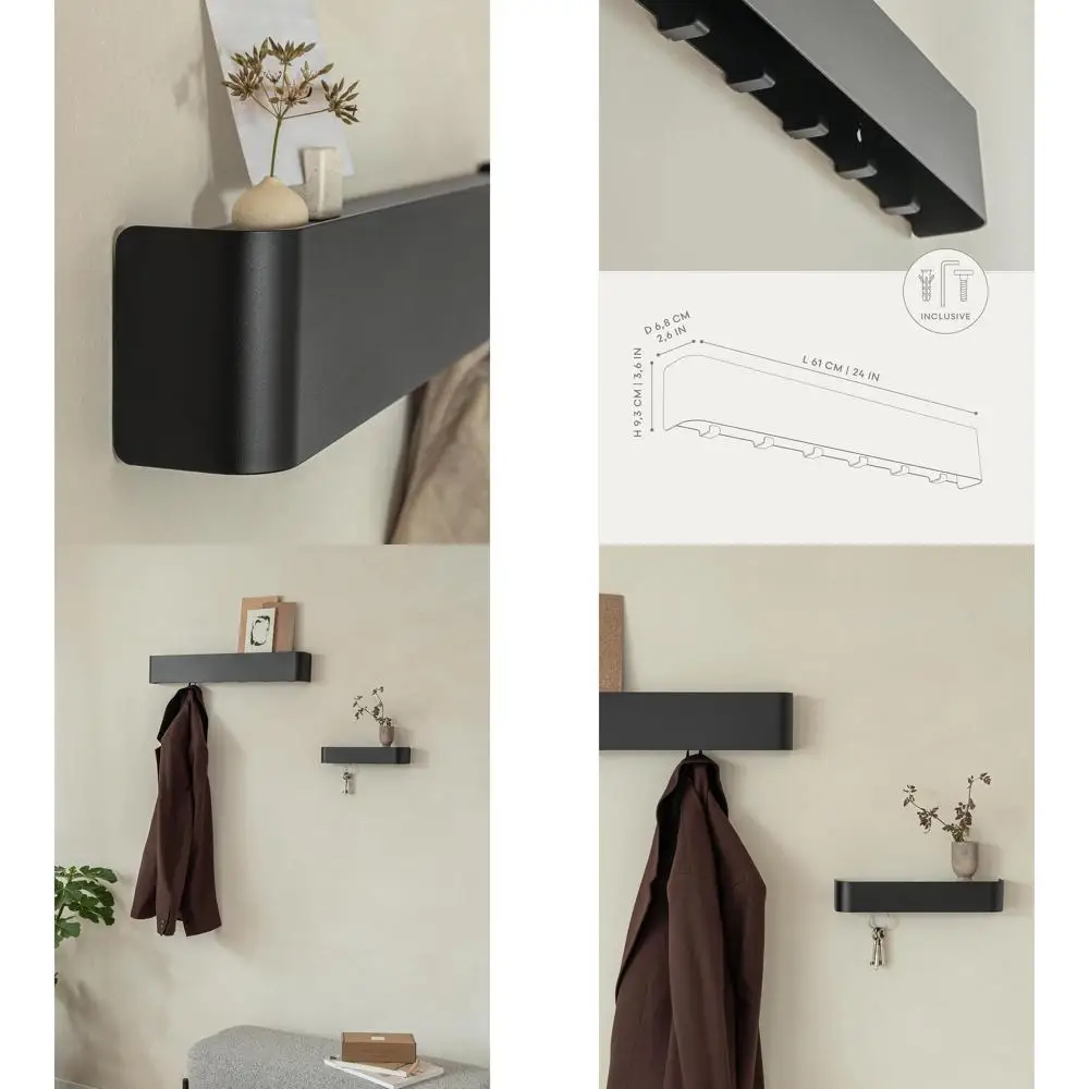 

Modern Wall-Mounted Coat Rack 'Tone' with Shelf, Hidden Hooks, and Storage for Hats and Purses in Black