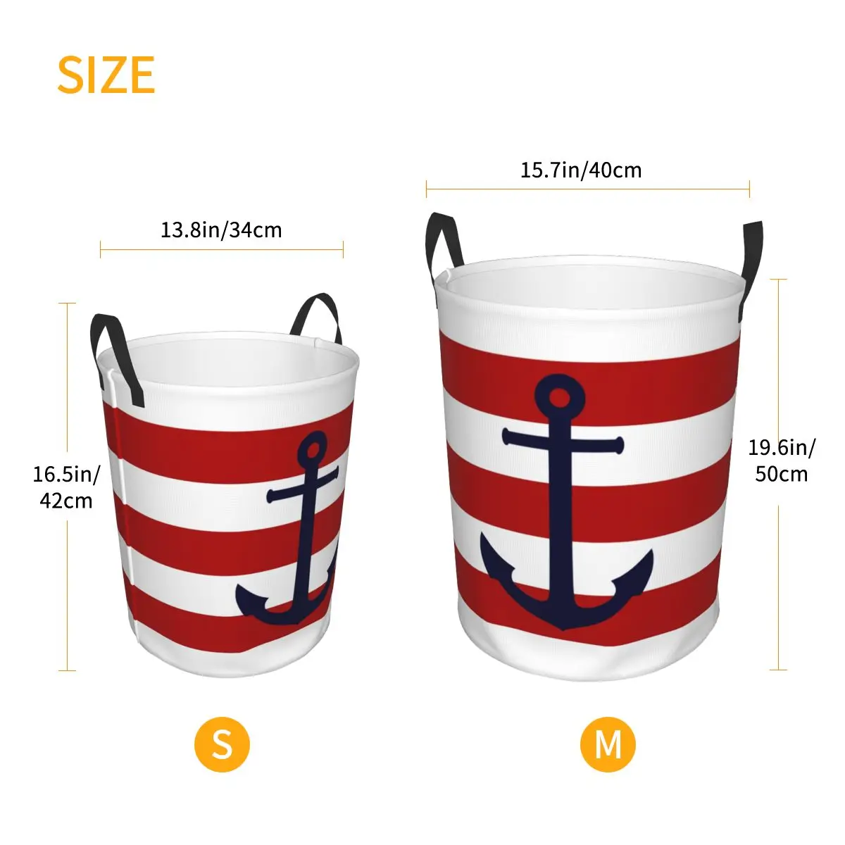 Custom Nautical Navy Blue Anchor On Red Stripes Laundry Basket Foldable Sailing Sailor Clothes Hamper for Baby Toys Storage Bin