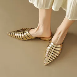 Phoentin Outside Mules shoes Fashion Pointed Toe Slippers for Women summer low Heels Elegant silver gold  big size Sandal FT2394