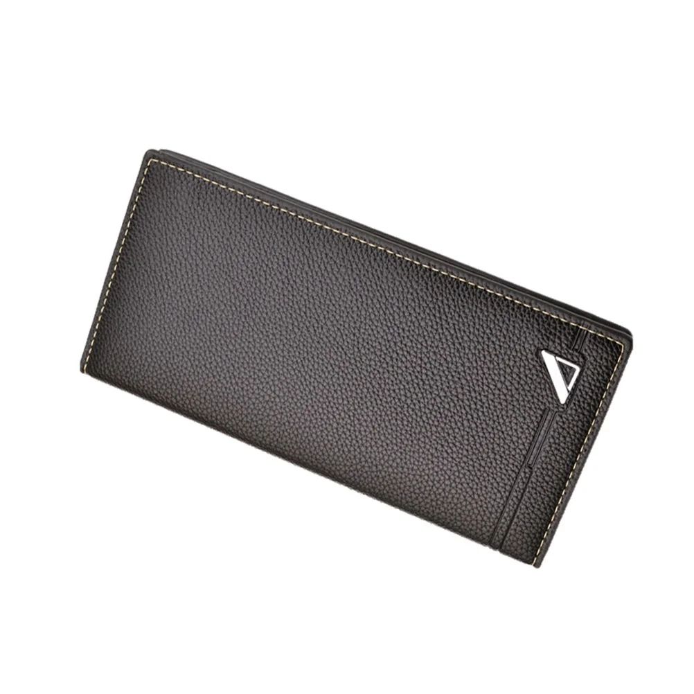 محفظة رجالية طويلة من البولي يوريثان بلون القهوة وحامل بطاقات الائتمان ثلاثي الطي ومحفظة جيب ومنظم محمول للعملات النقدية Sim