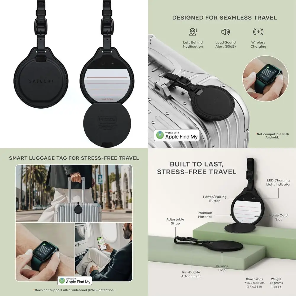 

Умная бирка для багажа с отслеживанием в аэропорту, совместимая с TSA, со звуковой сигнализацией, перезаряжаемой батареей, совместимая с iPhone и iPad, черная