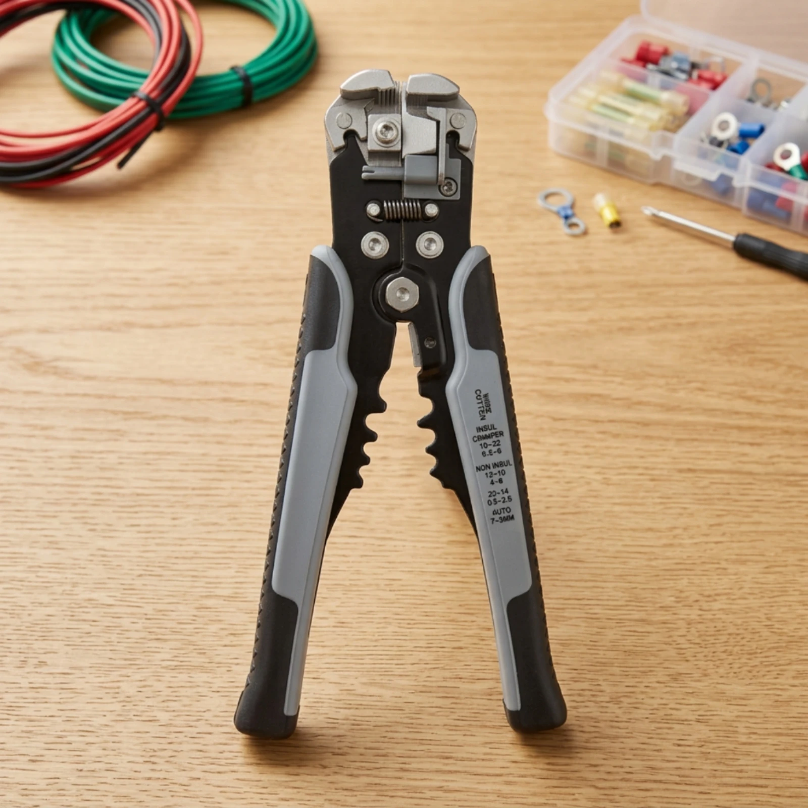 Wire Stripper and Crimping Tool Spring-Loaded Wire Stripper with Crimper Multifunctional Stripping Crimping Pliers Textured-Grip