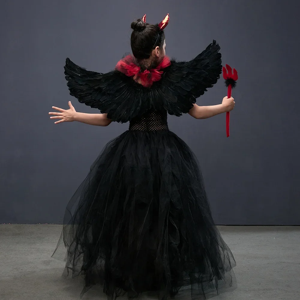 Ragazze Gothic Vampiress Costume Evil Queen Gown Tutu Dress per Halloween Cosplay Party abbigliamento bambini Fancy Dress Up Outfit