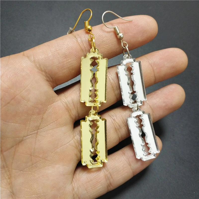 Punk Blade Drop Earrings for Women Mirror Gold Silver Color Dangle Jewellry Acrylic Festival Accessories