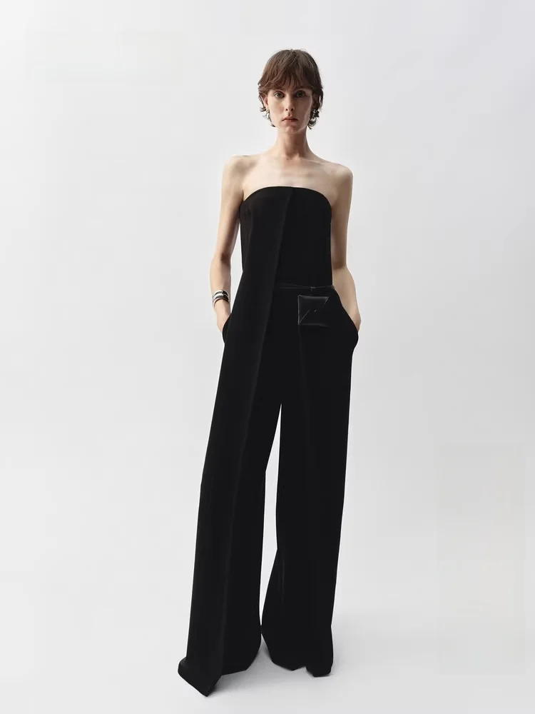 

Elite Wardrobe Series Edition2025 Spring New One-oulder Rer Wide Leg Pants High Waist Long Pants Versatile Sle