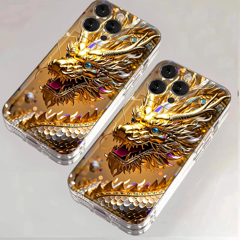 Luxuriöse 3D-Handyhülle mit goldenem chinesischem Drachen für iPhone 11 12 13 14 15 16 17 16E Air 17 Pro 18 Pro Max X XS XR 7 8 Plus SE2