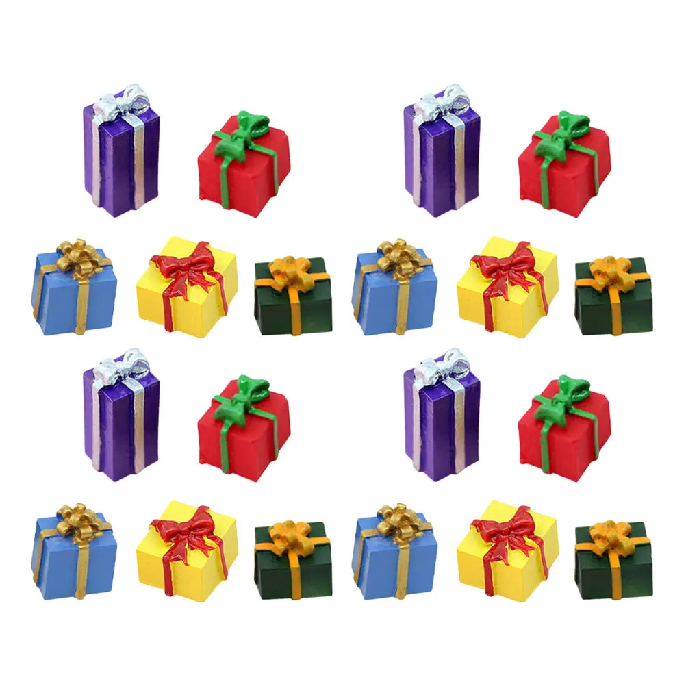 

30pcs Miniature Christmas Gift Box Model: Mini Resin Ornaments Festive Packages For Diy Crafts Holiday Decor Tiny Presents