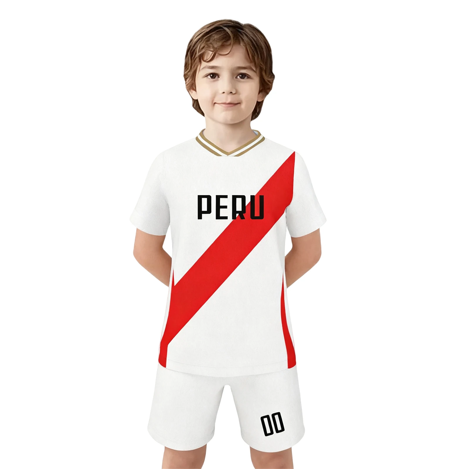 Custom Soccer Jersey Kit for Kids Peru Personalized Name and Number Football Shirt Youth Team Uniform Athletic Sportswear 3-14Y