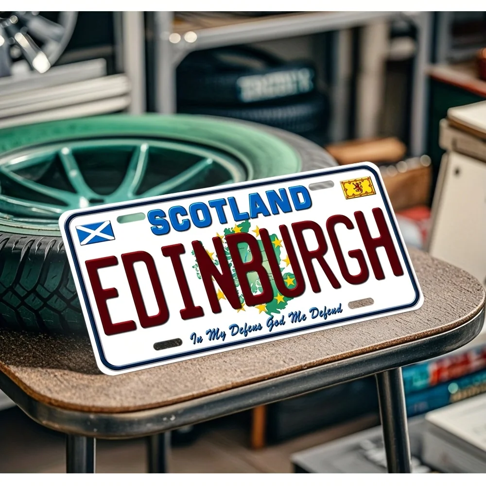 لافتة حائط معدنية بتصميم لوحة ترخيص إدنبره اسكتلندا العتيقة - لوحة زخرفية من الألومنيوم مع علم اسكتلندي و"Ethens of t #5