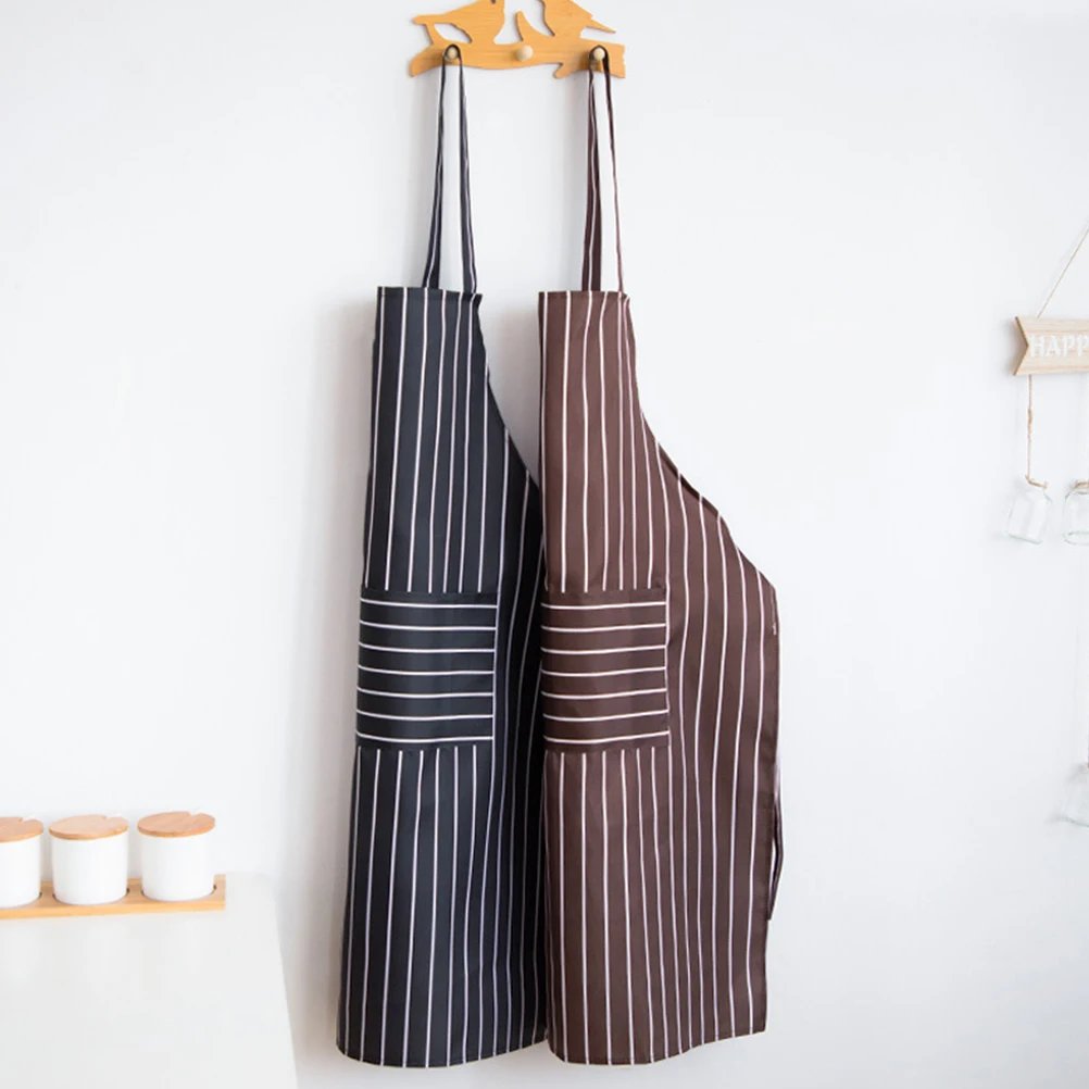 

2Pcs Necessary Kitchen Apron Waterproof Oilproof Fashion Stripe Design for Men Women Cooking Home Party Coffee Black