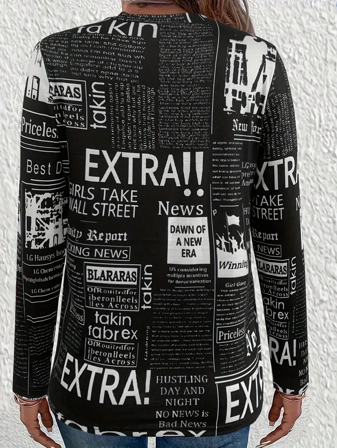 T-Shirt mit Buchstabendruck, Rundhalsausschnitt, lässiges Langarm-Oberteil für den Herbst, Basic-T-Shirt im koreanischen Stil, locker sitzendes Alltagsshirt für den Frühling