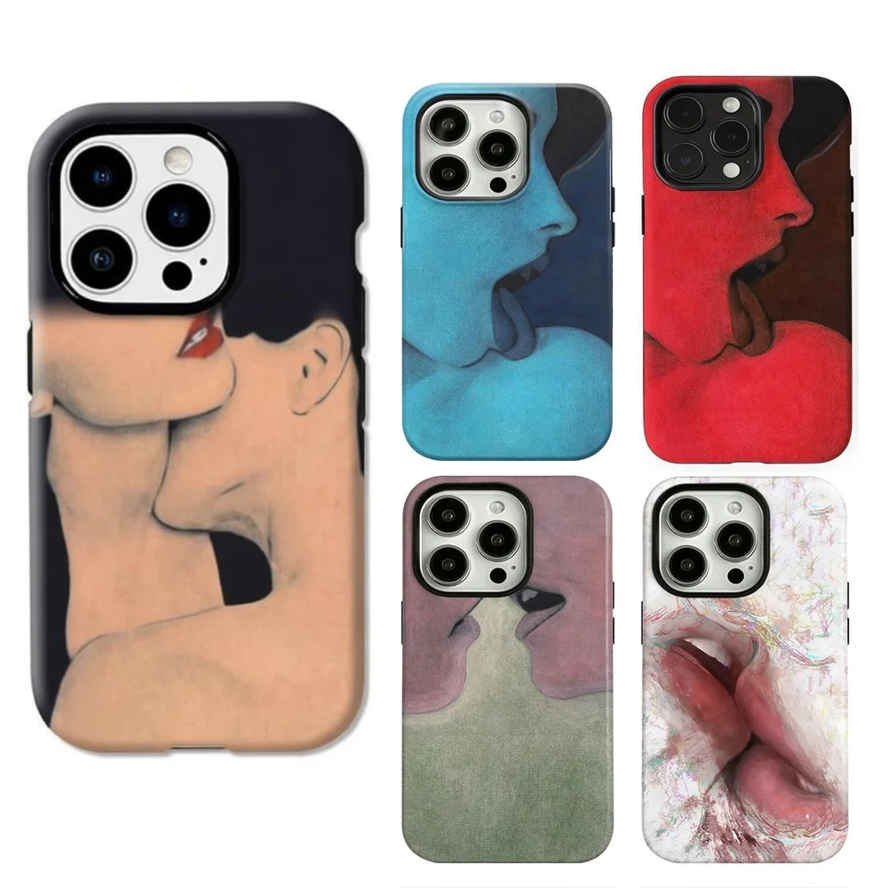 Clmj Luxury New Art Kiss INS Phone Case for Samsung Galaxy S20 S23 S24 S25 S26 FE Plus Ultra Edge 4G 5G Double-layer Back Cover