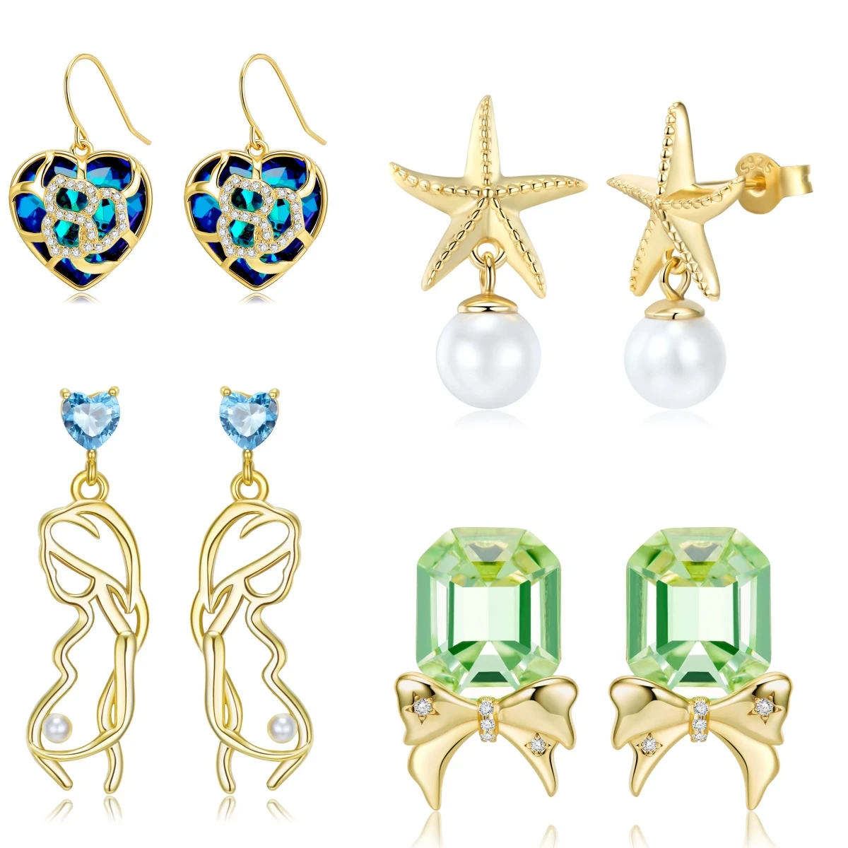 

925 Sterling Silver Yellow Stars Shining Heart Cupid's Arrow Blue Owl Round Earrings for Stud Earrings for Women Jewelry