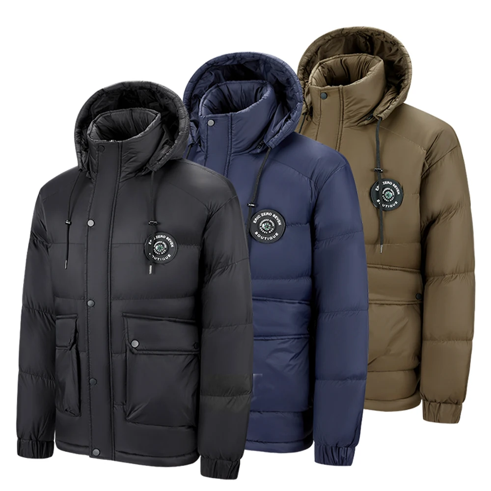 

Winter Plus-Size Men's Casual Warm Cotton Jacket with Fleece Lining, Thickened, Multiple Pockets, Detachable Hood, Cotton-Padded Jacket, Workwear Style