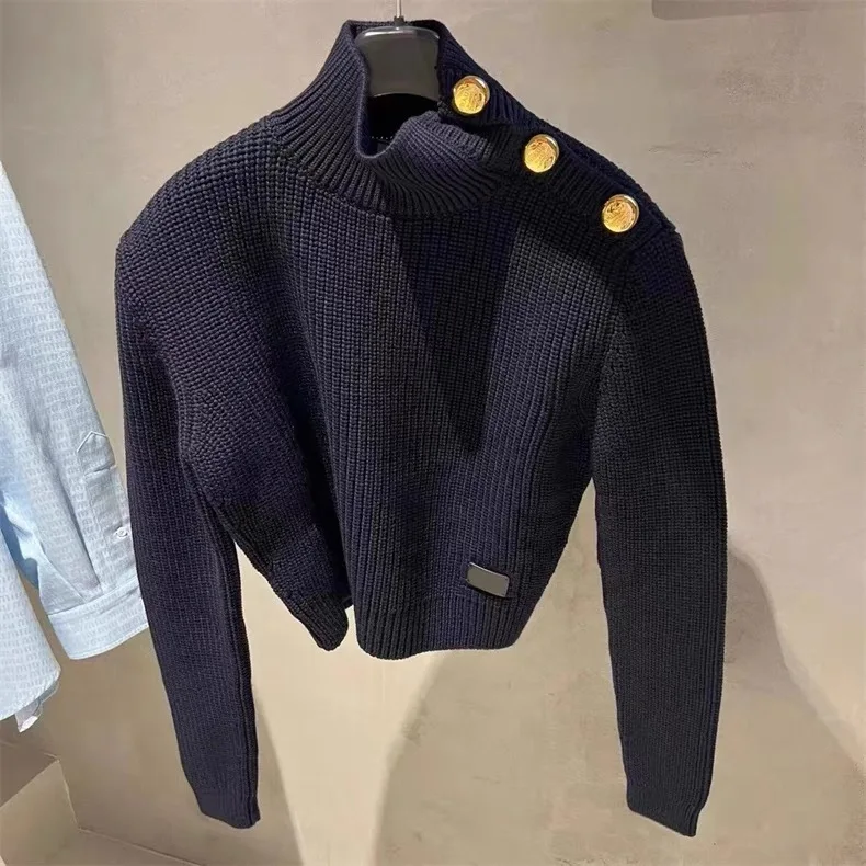 

Turtleneck short sweater coat 2023 autumn and winter new long-sleeved sweater top woman