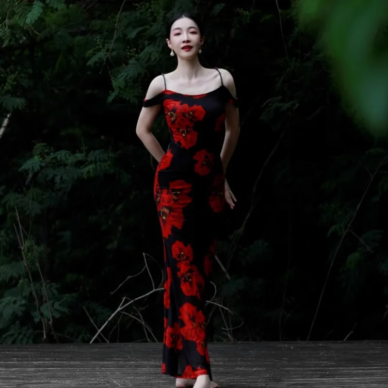 Spersonalizowane stroje do tańca brzucha, sukienka z siateczki z nadrukiem, z rybim ogonem, zakrywająca pośladki, z wbudowaną poduszką na biust, na wieczorne wyjście.