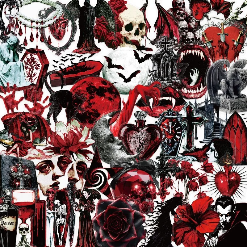 50Pcs Halloween Dark Vampire Creative Graffiti Double-Sided Stickers DIY Decoration for Journals and Phone Cases