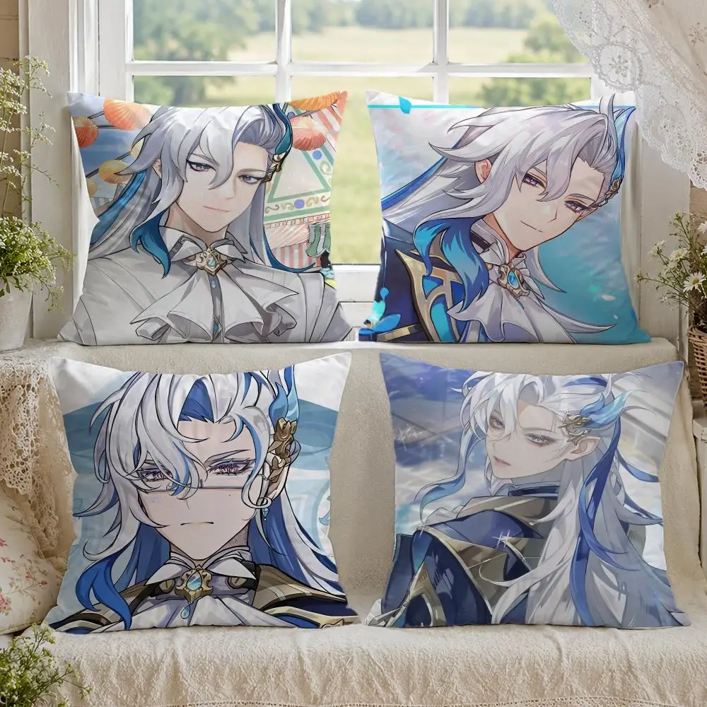 Cool Neuvillette Genshin Impact Cushion Cover 1/4PCS Linen Sofa Couch Bedroom Living Room Home Office Decor Pillow Case
