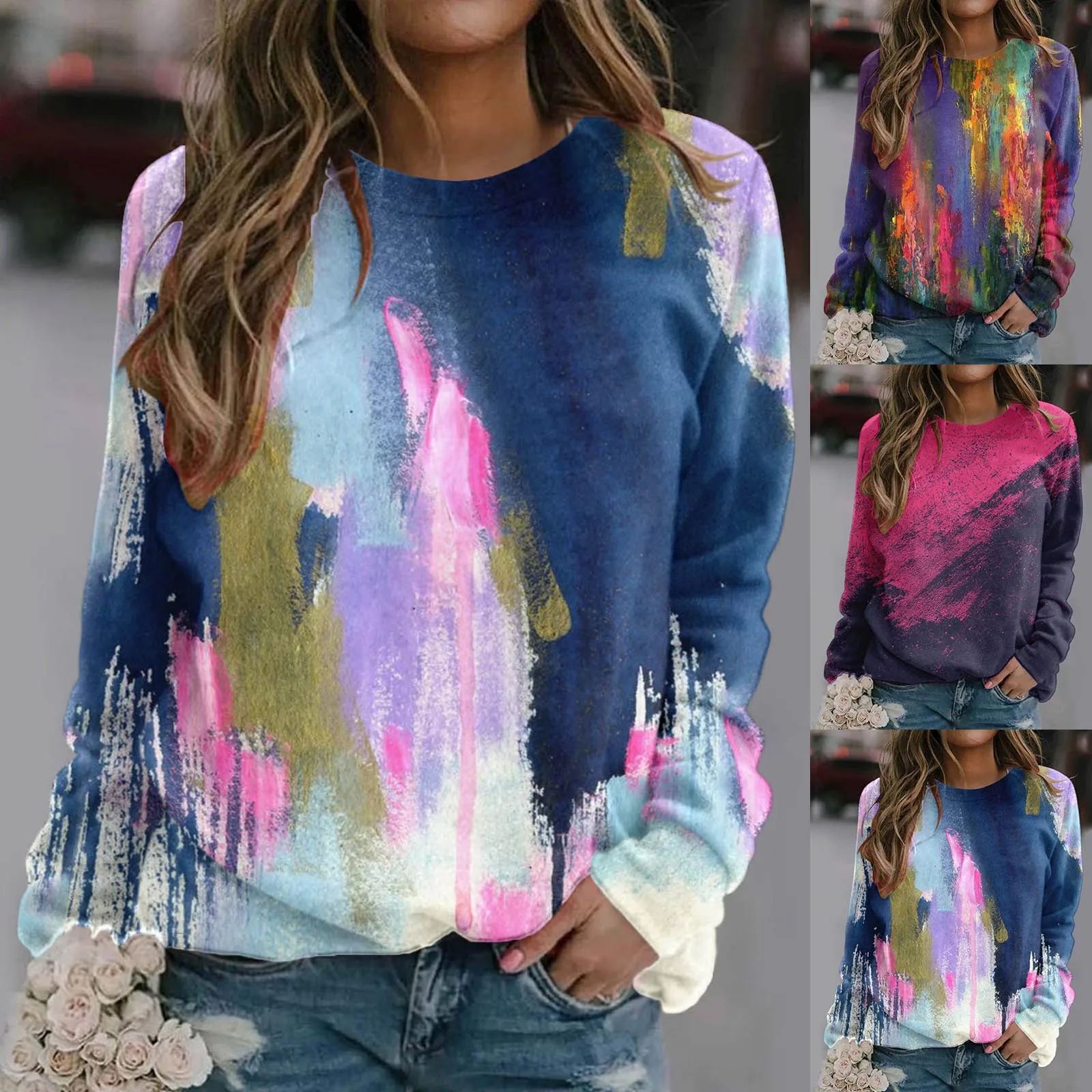 

Women Casual Tie Dye Printing Sweatshirt Top Long Sleeved Colorful Butterflies Long Sleeve T Shirt Fashion Streetwear Pullovers