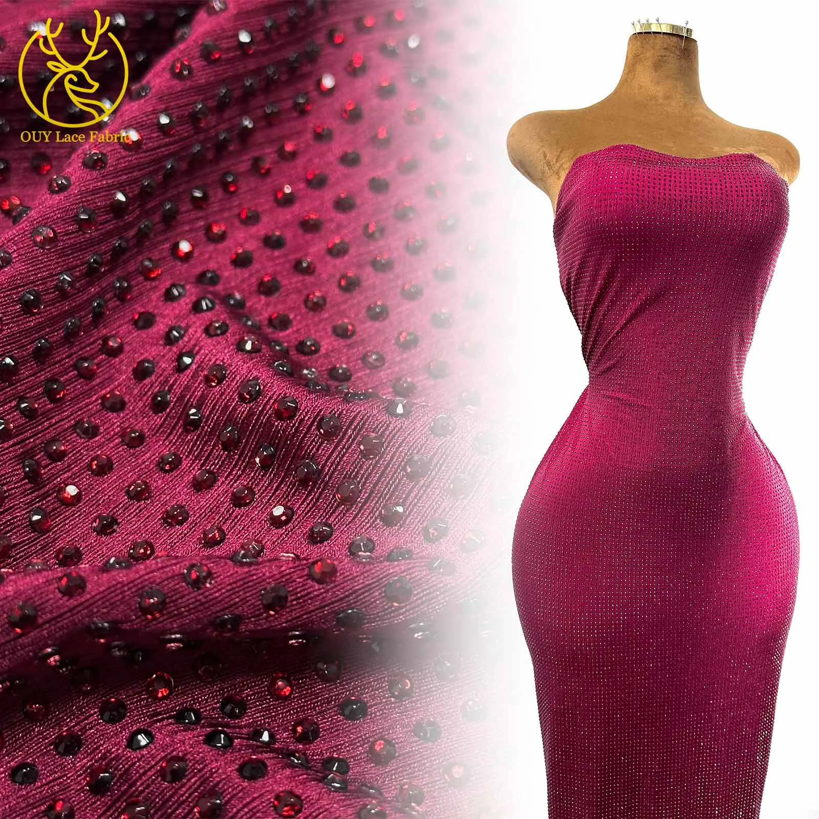 

2025 Latest Luxury Water Diamond Head Elastic Fabric High-end Sparkling Embellishment Suitable for Women's Party Evening Dresses
