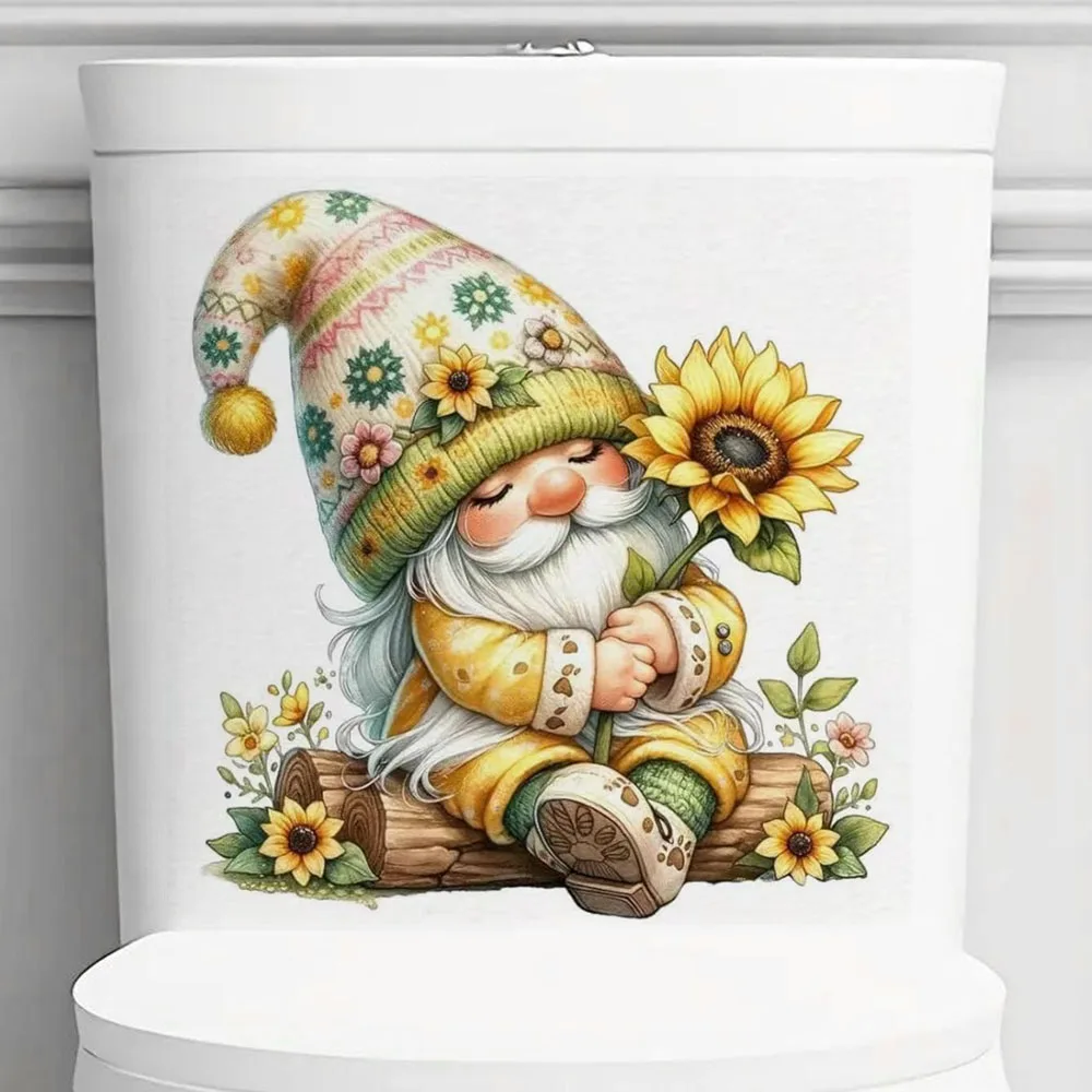 Whimsical Gnome on Log with Sunflowers Vinyl Decal Sticker, Durable Material, Perfect for Home Wall Decor, Aesthetic Room