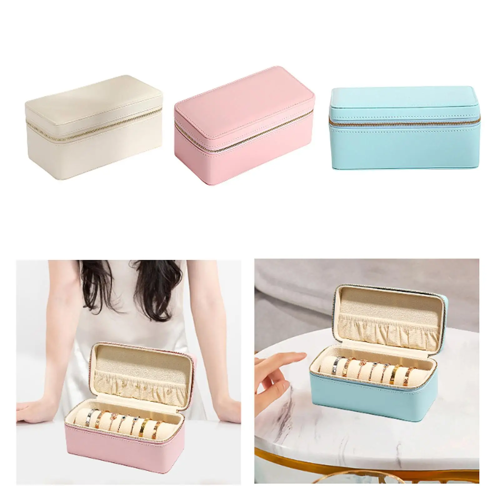 Portable PU Leather Bangle Case Bracelet Storage Box Velvet Jewelry Display Organizer Holder for Watch Jewelry Travel
