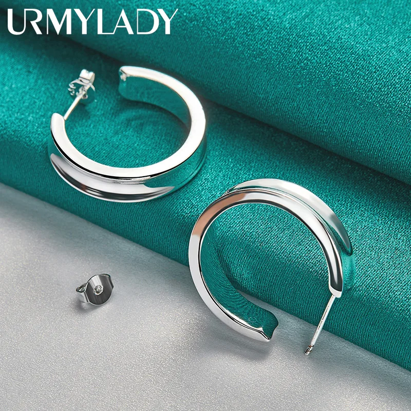 

URMYLADY 925 Sterling Silver Round Stud Earrings For Women Fashion Wedding Engagement Party Jewelry