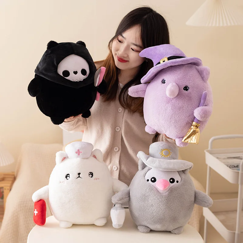 Cosplay Cat Cartoon Characters Stuffed Cute Witch Nurse Black Death Pathologist Standing Plushies for Halloween's Day Party