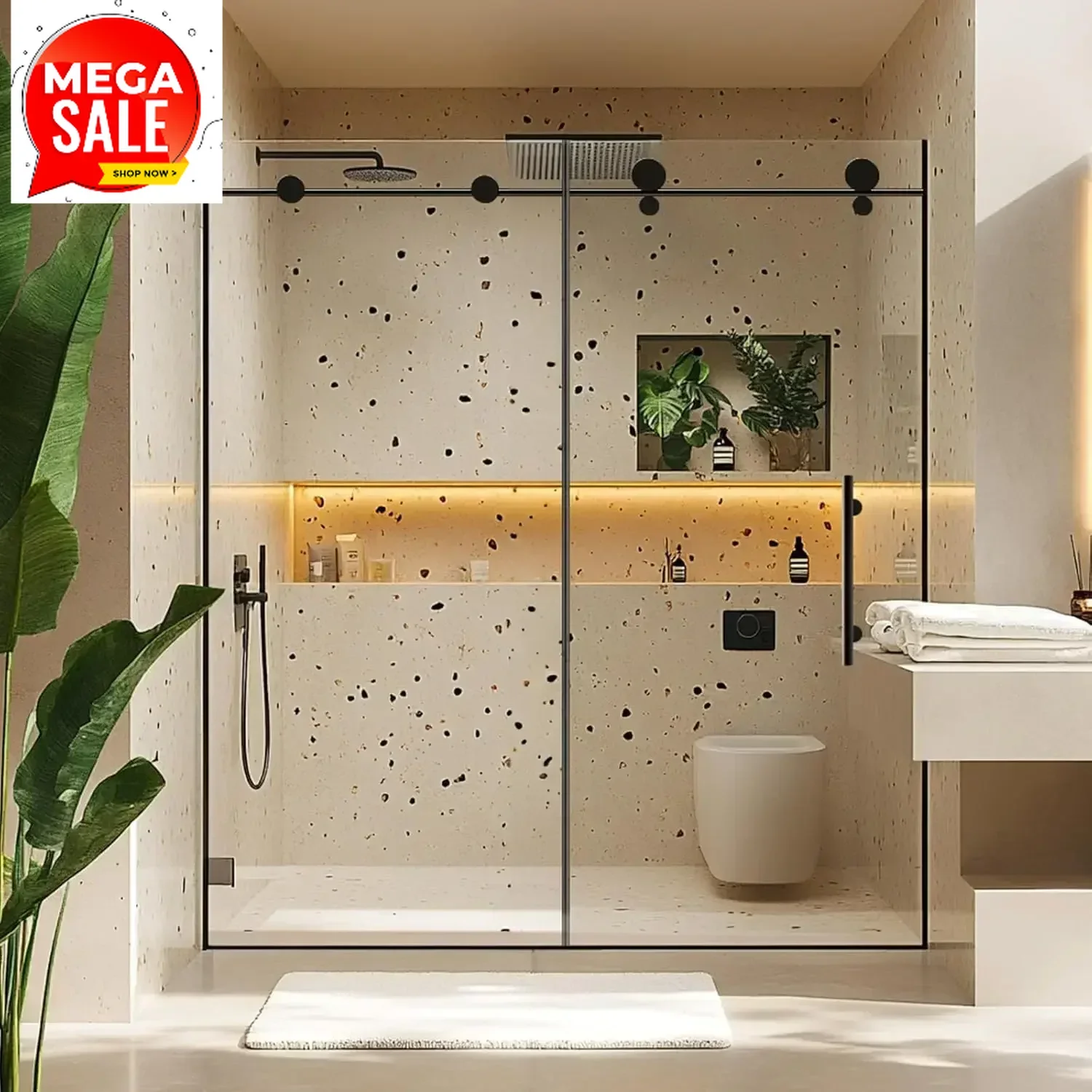 Aktionspreis Bestseller Rahmenlose 56-60 Zoll B x 74 Zoll H Einzelne Schiebetür für Dusche, Mattschwarz, 5/16 Zoll SGCC Gehärtetes Glas, Soft-C