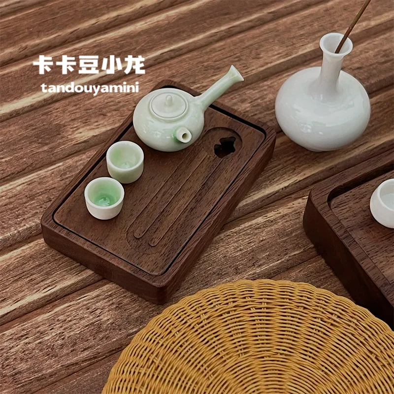 1/6 1/12 มินิชุดบ้านตุ๊กตาเฟอร์นิเจอร์อุปกรณ์เสริมวอลนัท Retro ถาดชา Bjd Ob11 Gsc Blyth ทหาร Lol Miniatures ฉากตกแต่ง