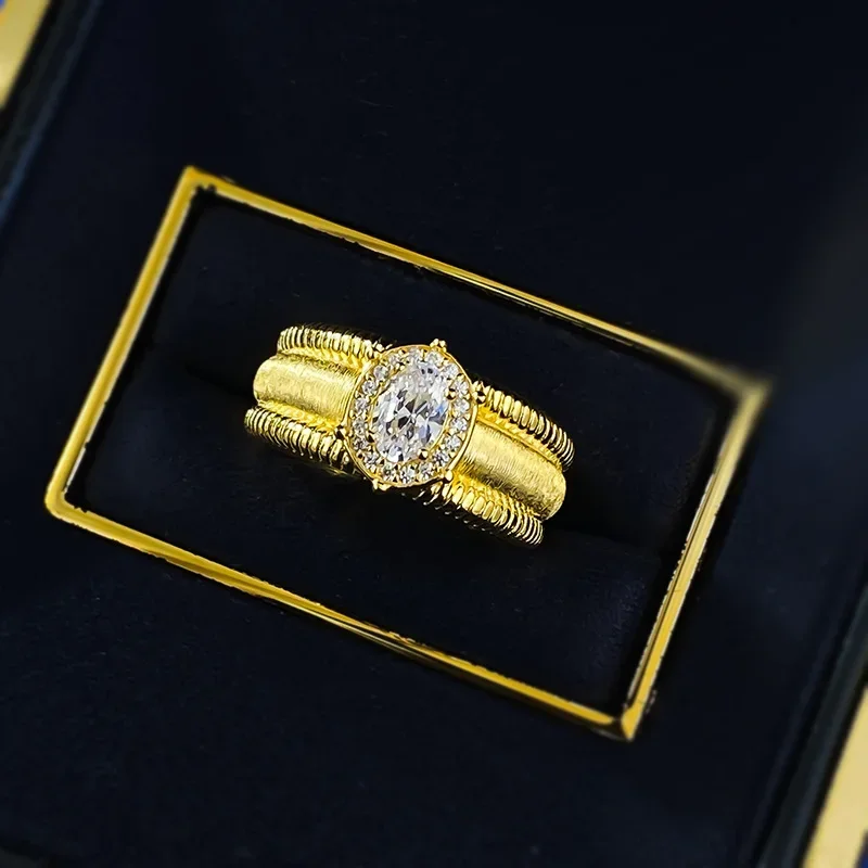 

New S925 Silver-plated Gold Little Red Book Hot Style Pigeon Egg Silk Retro New Chinese Style Exquisite Ring Jewelry