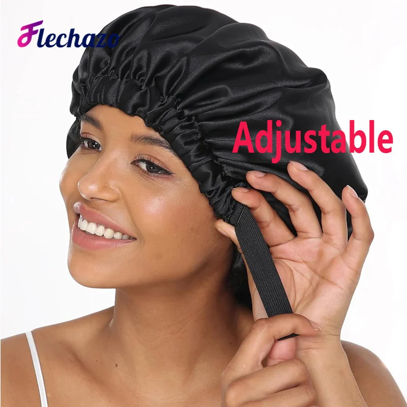 Silk Bonnet For Sleeping Double Layer Satin Bonnet Adjustable Bonnets For Black Women Sleep Cap Reversible Hair Bonnet 2Pcs