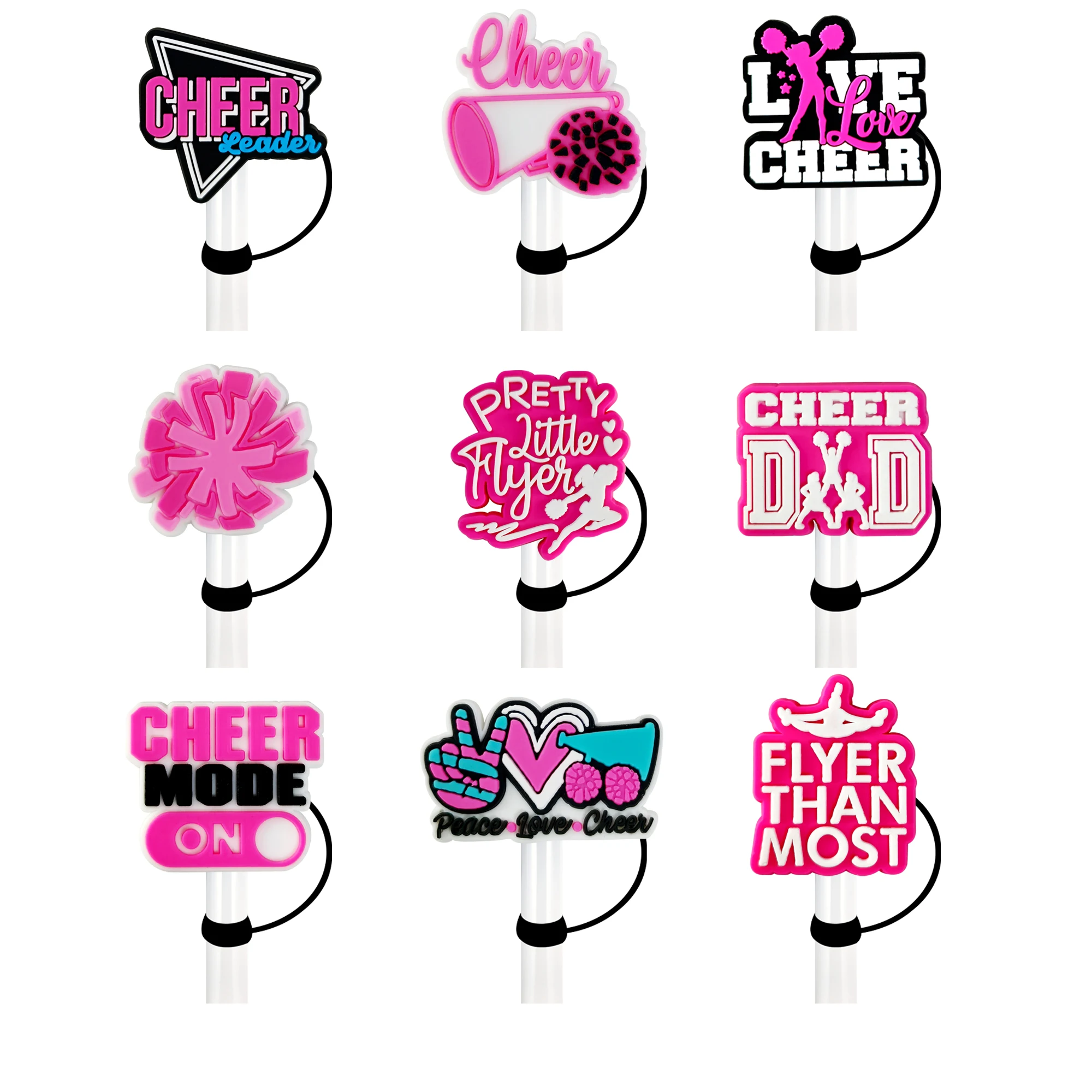 1-9Pcs Cheer Leader Silicone 10mm Straw Caps For Stanley 30&40 Oz Tumbler with Handle Dust-Proof Reusable Sleeve Women Gift