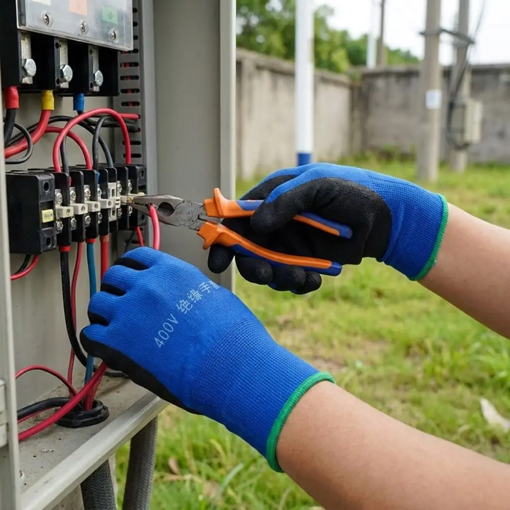 1 Pair Withstanding Voltage 400V Electrician Insulating Gloves Anti-Slip Grip High Elasticity Safety Protective Gloves