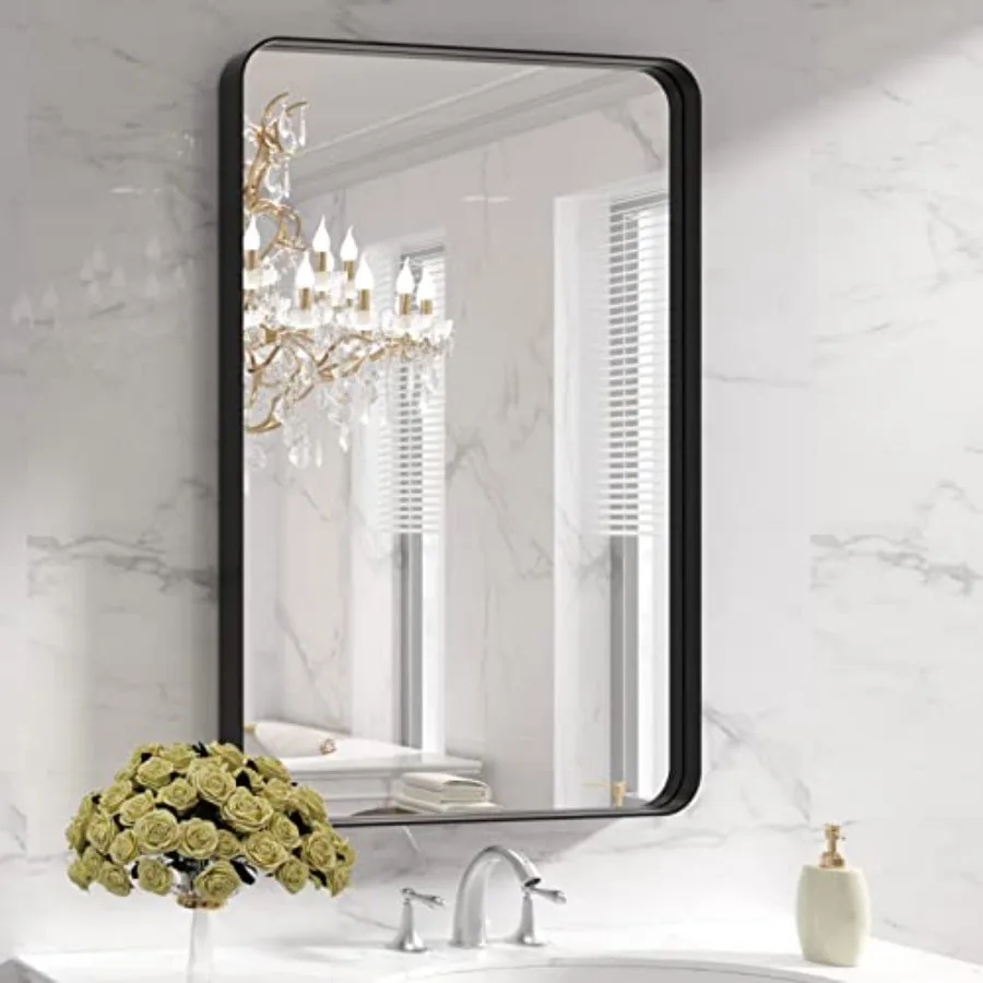 

Metal Framed Bathroom Mirror for Wall, 24X36 Inch Rounded Rectangle Mirror, Matte Bathroom Vanity Mirror Farmhouse, Anti-Rust,