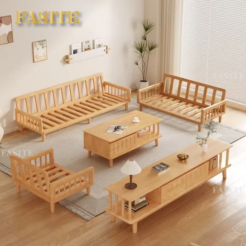 Three-seater combined sofa bed set Solid wood leather tufted fabric cover Modern design Storage folding school use