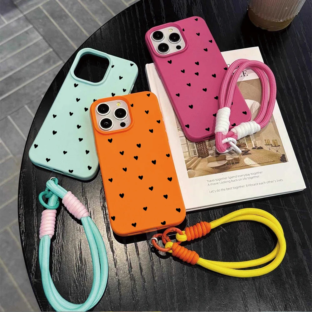 Black Heart Strap Rope Phone C - Phone Cases With Straps 评论和价格