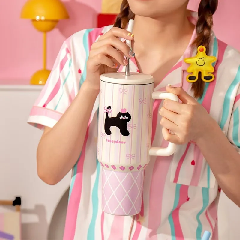 

New Ton Ton Ice Cup New Water Cup Girls High Value Straw Cup Accompanying High Value Thermos Cup Cute Water Bottle