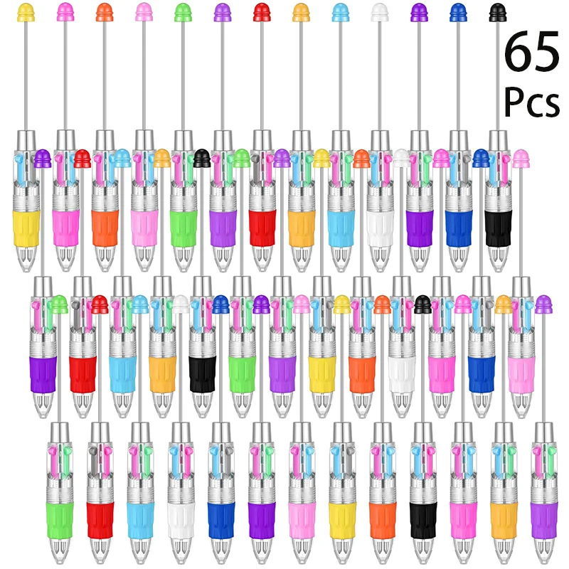 65Pcs 4 in 1 Beadable Ballpoint Pens Plastic Bead Pens Multicolor Pen in One Ball Point Beaded Pens DIY Bead Ballpoint Pen