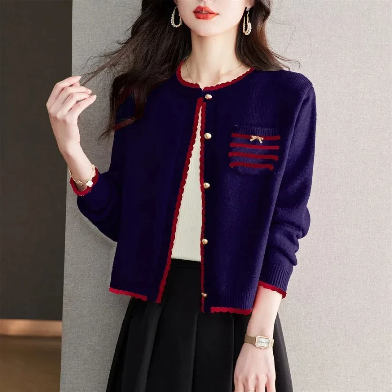 Thin Style Small Fragrant Spring Cardigan 2024 New Item Short Small Knitted Fashion Western-style Long Sleeved Outerwear Top