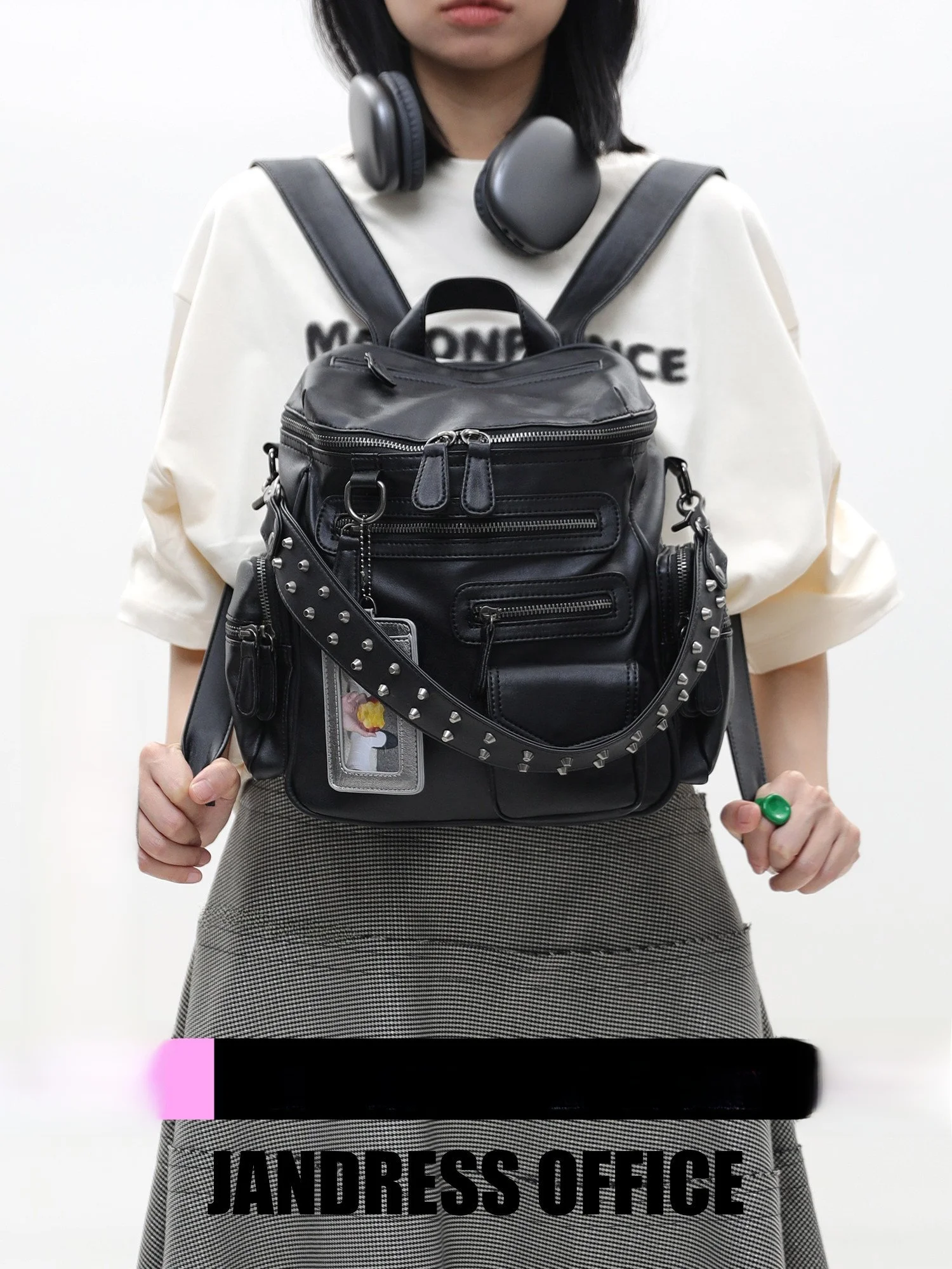 Small Size Motorcycle Style Multi-Pocket Shoulder Bag for Youth Waterproof Modern Neutral JANDRESS Double Strap Backpack