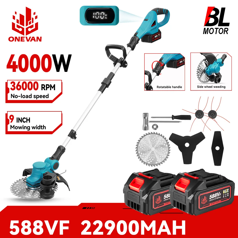 Tondeuse à gazon électrique sans fil ONEVAN 9 pouces, coupe-herbe sans fil, outil de jardinage pour batterie Makita 18V