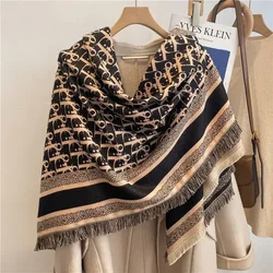 Hot 2024 New Trend Spring Autumn Thickened Large Square Women Scarf with Fringe on Four Elegant Sides Air-conditioning Scarf