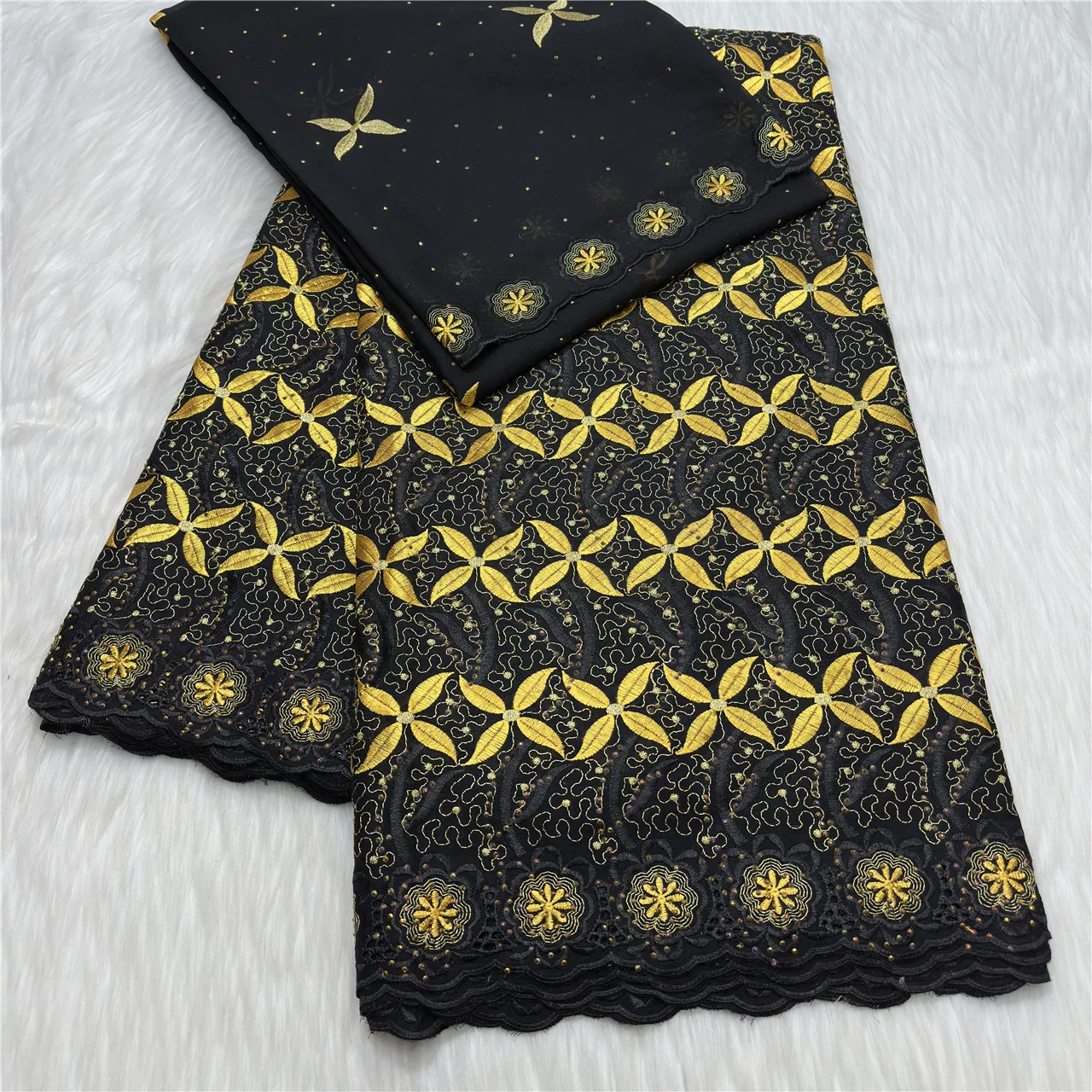 

New Design African 100%Cotton Lace Fabric High Quality Swiss Voile Lace In Switzerland 5+2 Yards For Sewing Clothing 23A175