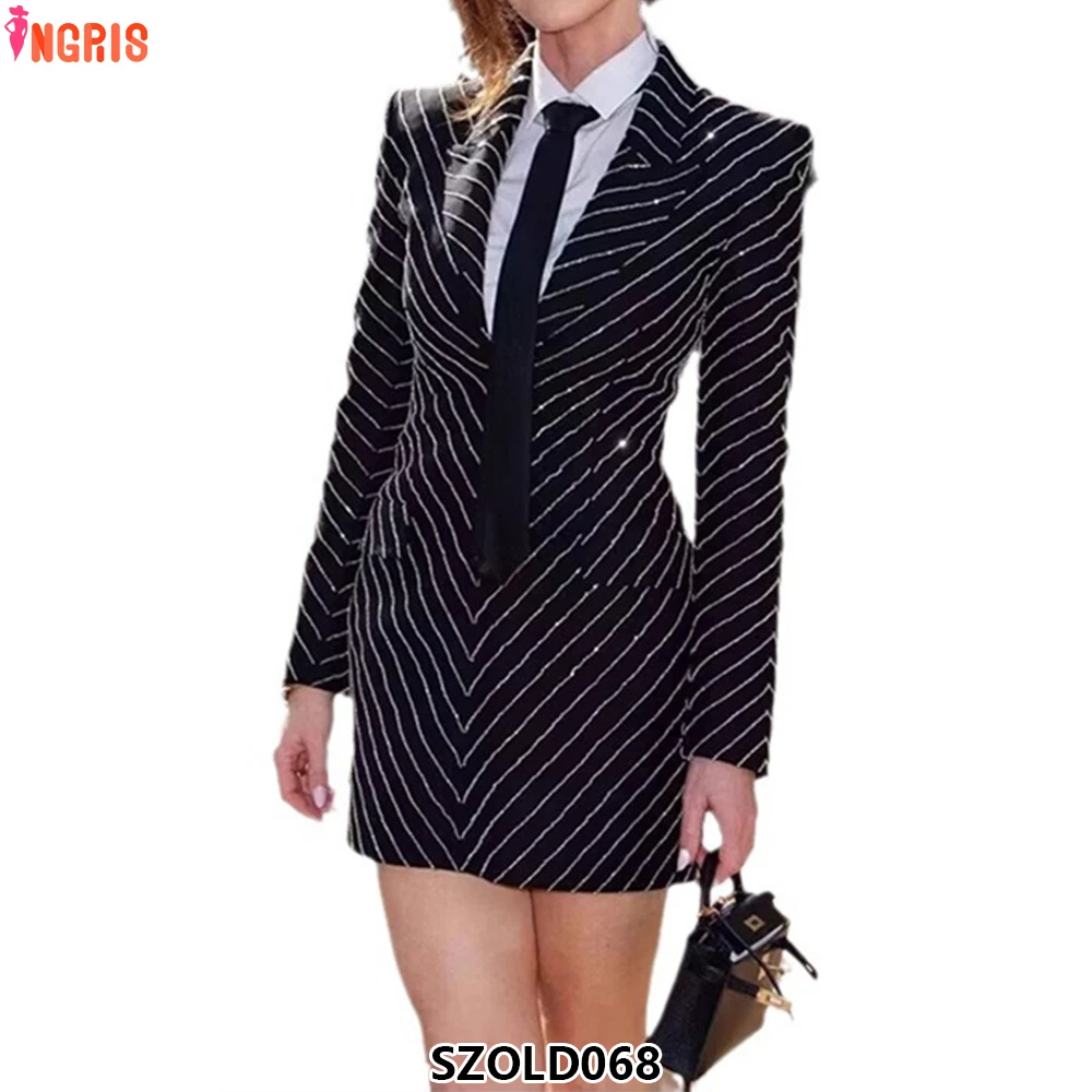 

2025 new women's sequined suit dress deep v-neck spring slim fit women's clothing-SZOLD068