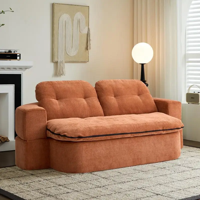 Modern Convertible Floor Sofa with 2 Pillows, Corduroy Fabric Foam Sleeper Sofa Bed, No Assembly Needed, Folds into Quilt,