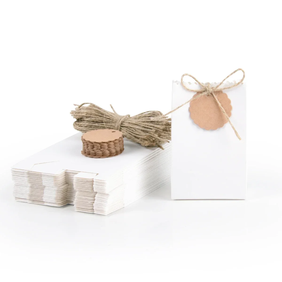 10/20/30 قطعة ريترو كرافت ورقة لتقوم بها بنفسك شنطة هدايا الأبيض البني كوكي الزفاف لصالح صندوق الحلوى حقيبة تغليف المواد الغذائية مع حبل عيد ميلاد ديكو