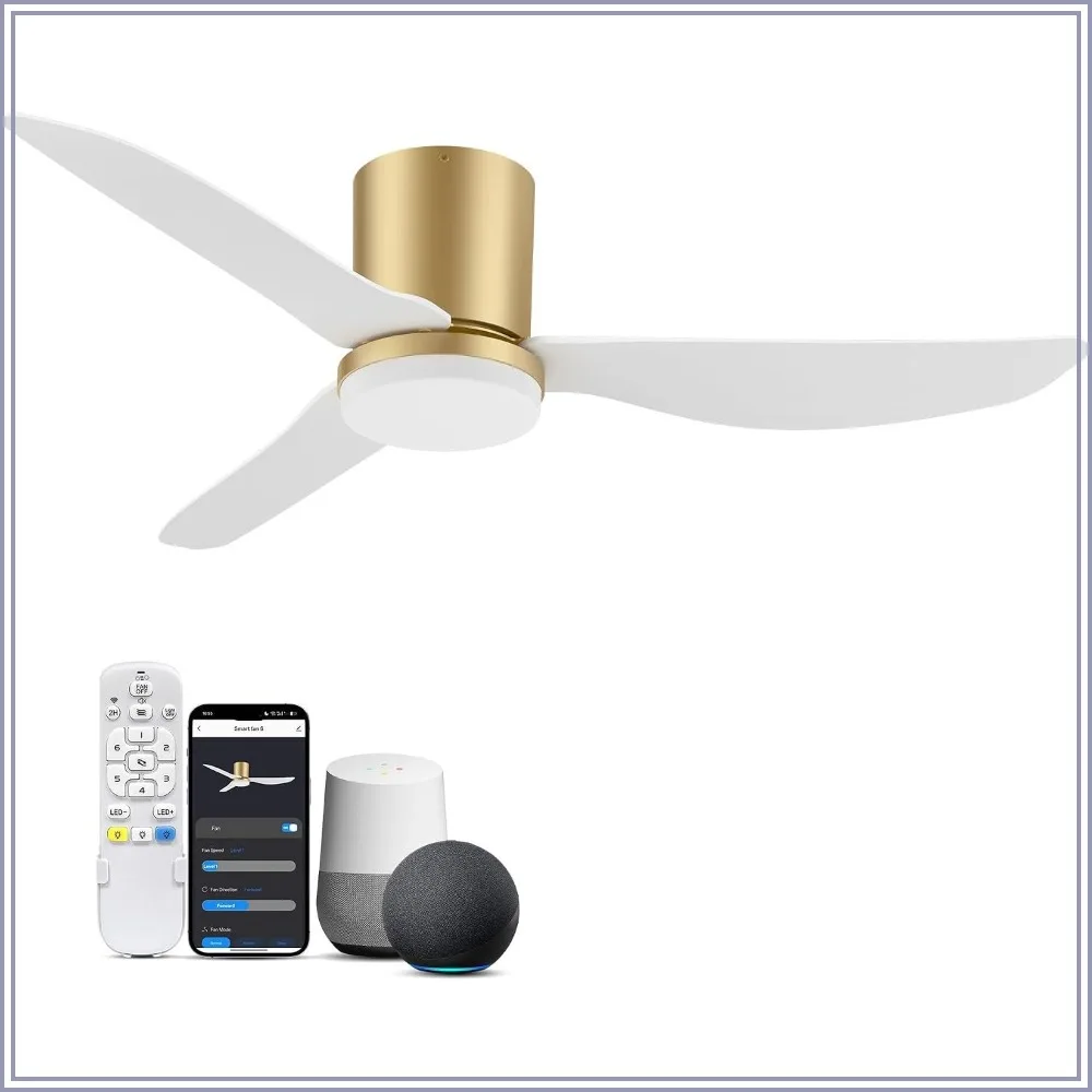 42 Zoll Smart-Deckenventilator mit Licht und Fernbedienung, WLAN-Sprachsteuerung über Alexa-App, Ultra-Leise Aufputzmontage für Kleine Schlafzimmer, Terrassen und Veranden
