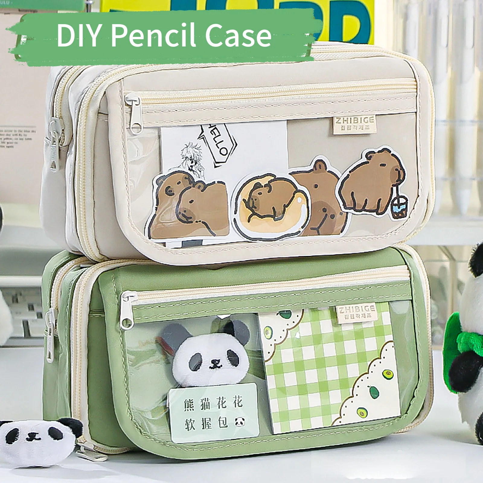 Clear Pencil Pouch Itabag Pencil Case Clutch Pen Bag Mesh Compartment for Teenager Students,Office,School